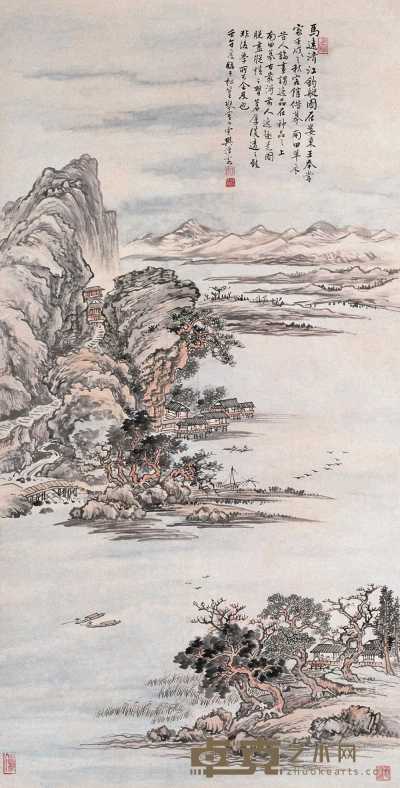 樊浩霖 壬午（1942年）作 清江钓艇 立轴 130.3×65.7cm